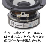スピーカーユニットは含まれないため、各自好みのスピーカーを選んで作る。