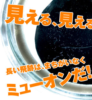 見える、見える！長い飛跡は、まちがいなくミューオンだ！