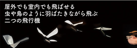 屋外でも室内でも飛ばせる虫や鳥のように羽ばたきながら飛ぶ二つの飛行機